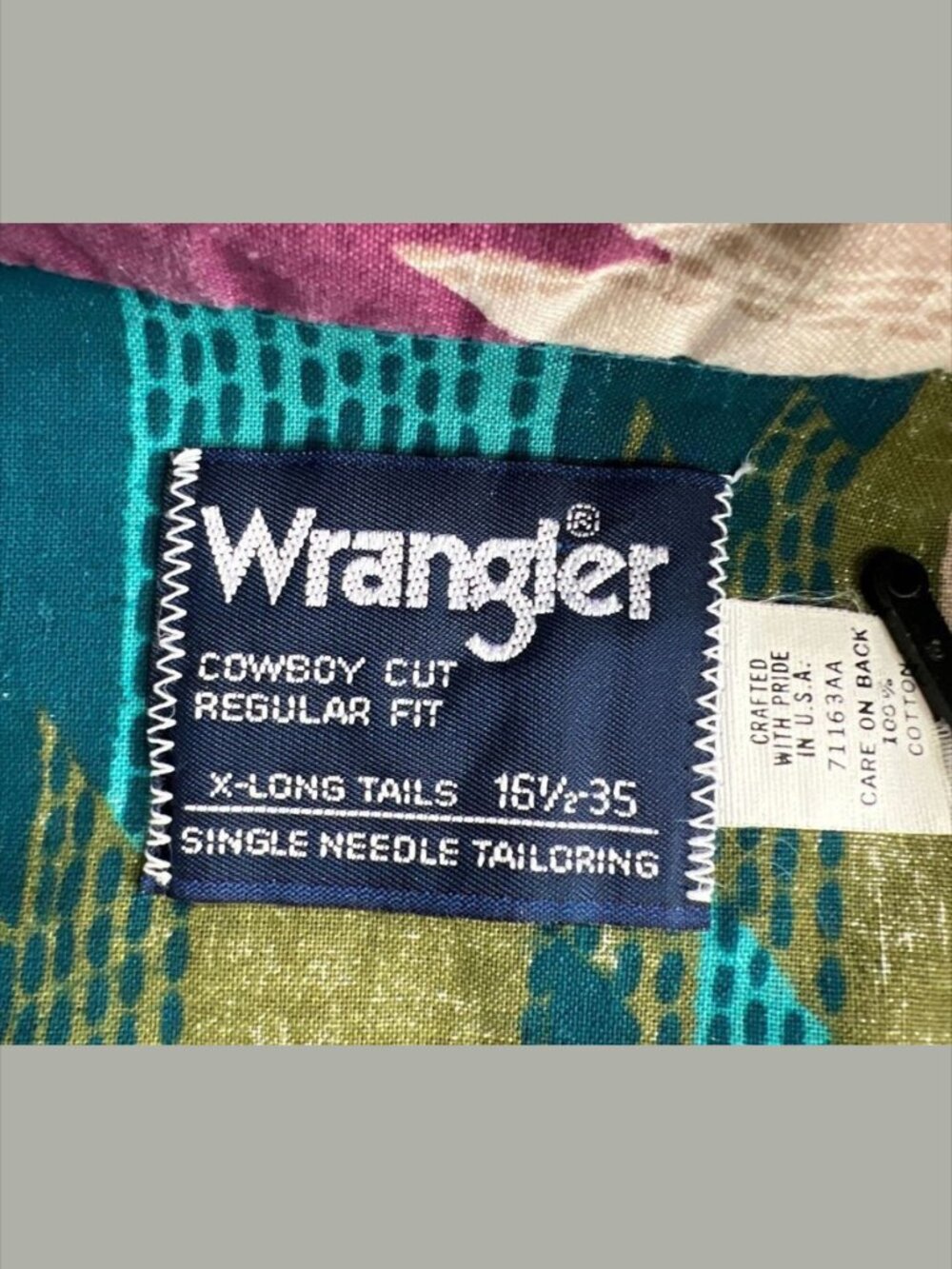Vintage 90s Wrangler Cowboy Cut Aztec Southwestern Western Shirt USA 16.5 x 35 - Picture 4 of 6
